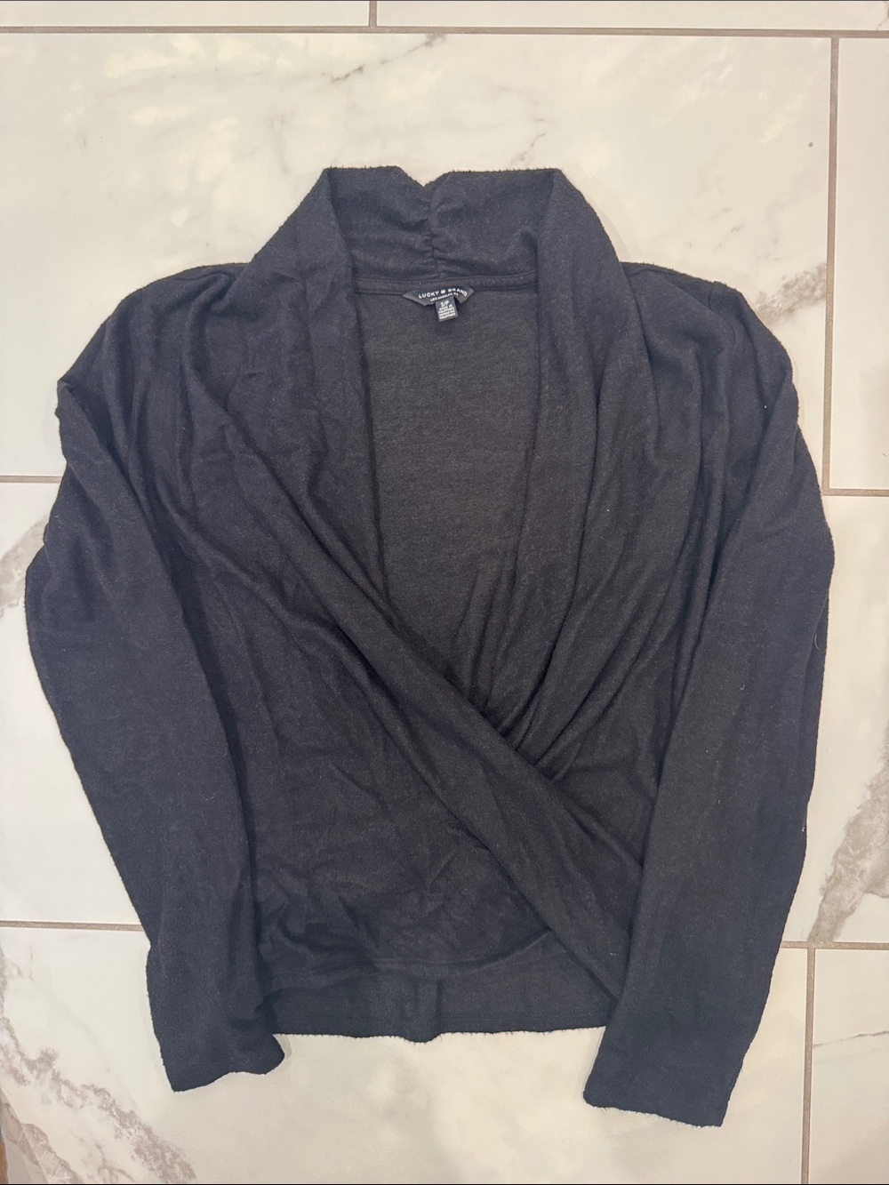 Lucky Brand Black Crossover Draped Sweater